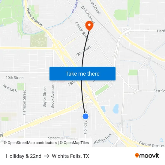 Holliday & 22nd to Wichita Falls, TX map