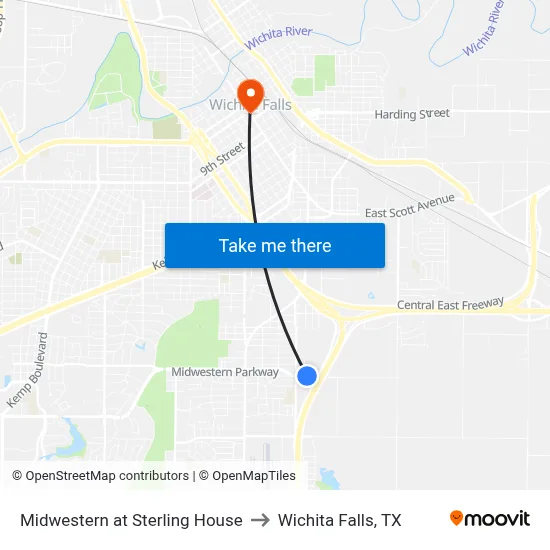 Midwestern at Sterling House to Wichita Falls, TX map