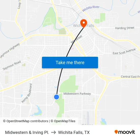 Midwestern & Irving Pl. to Wichita Falls, TX map