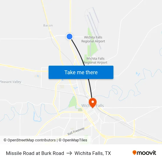 Missile Road at Burk Road to Wichita Falls, TX map
