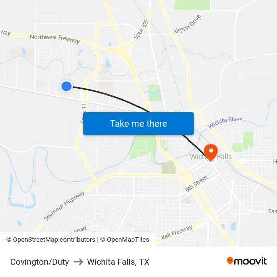 Covington/Duty to Wichita Falls, TX map