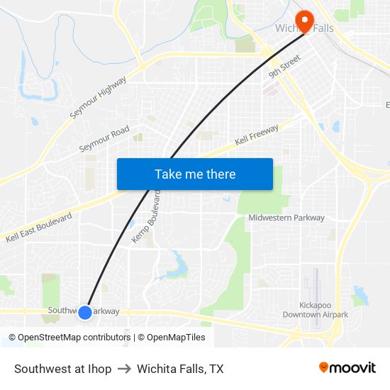 Southwest at Ihop to Wichita Falls, TX map