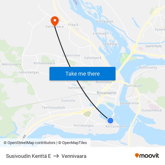 Susivoudin Kenttä E to Vennivaara map