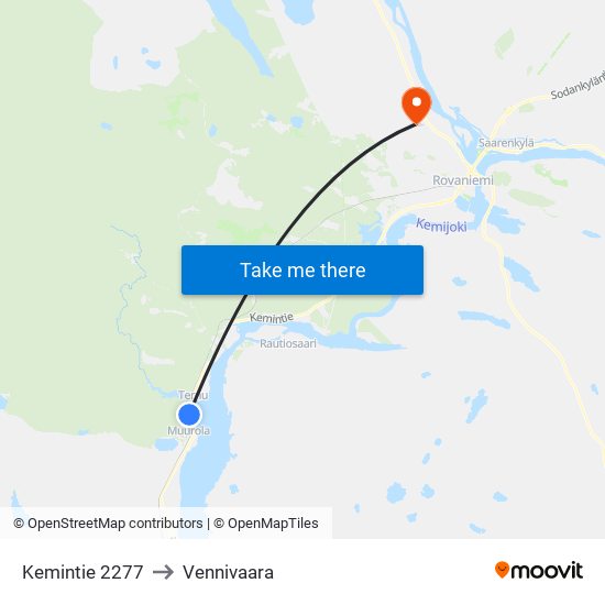 Kemintie 2277 to Vennivaara map