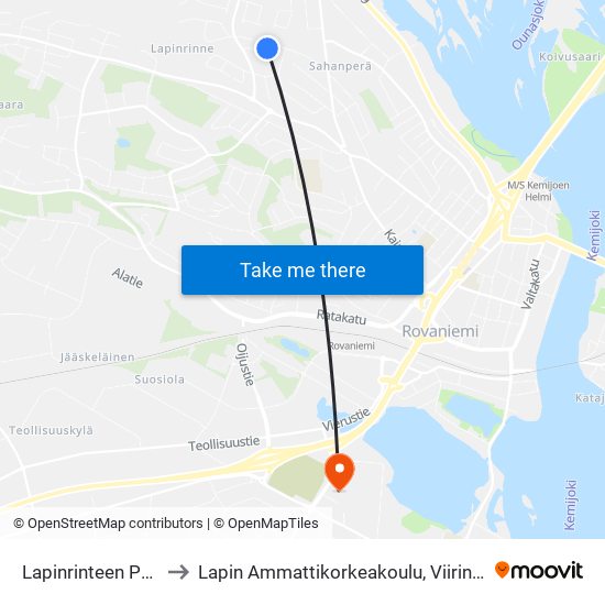 Lapinrinteen Päiväkoti L to Lapin Ammattikorkeakoulu, Viirinkankaan Kampus map