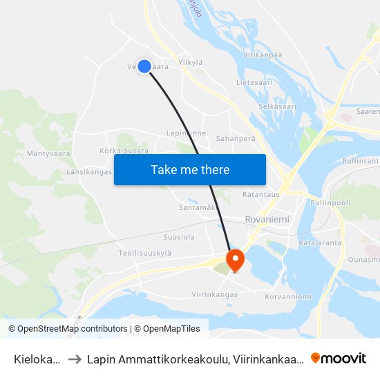 Kielokatu E to Lapin Ammattikorkeakoulu, Viirinkankaan Kampus map