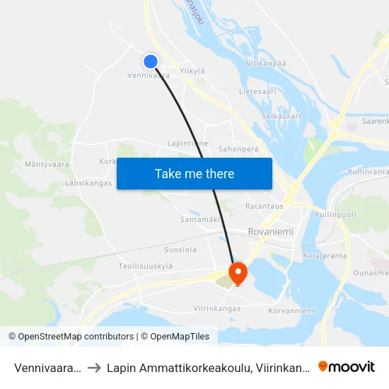 Vennivaarantie L to Lapin Ammattikorkeakoulu, Viirinkankaan Kampus map