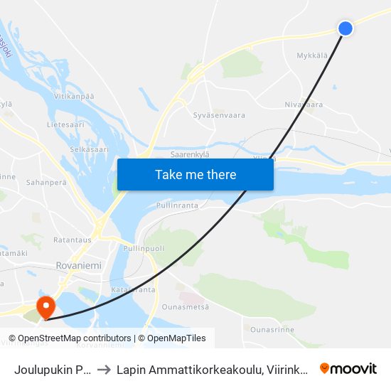 Joulupukin Pajakylä to Lapin Ammattikorkeakoulu, Viirinkankaan Kampus map