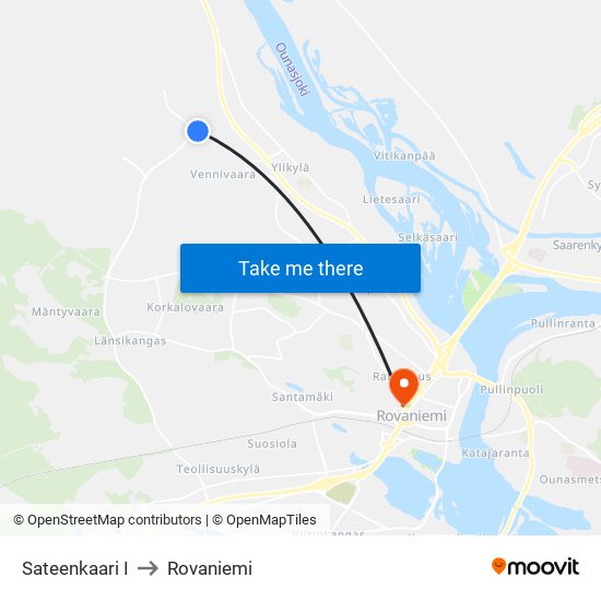 Sateenkaari I to Rovaniemi map