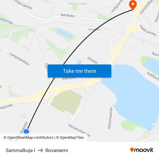 Sammalkuja I to Rovaniemi map