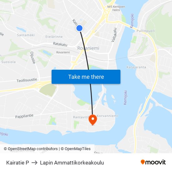 Kairatie P to Lapin Ammattikorkeakoulu map