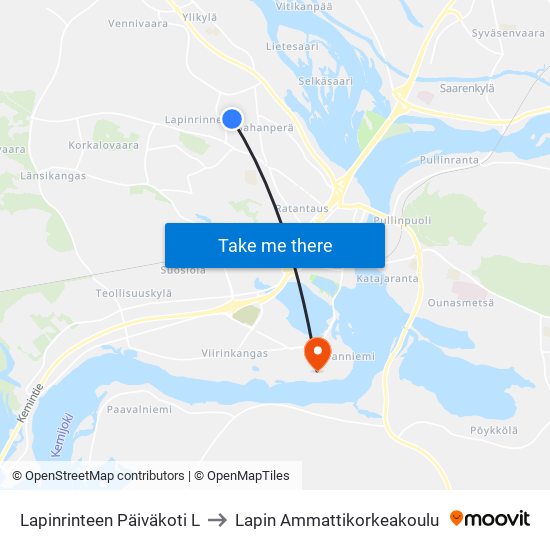 Lapinrinteen Päiväkoti L to Lapin Ammattikorkeakoulu map