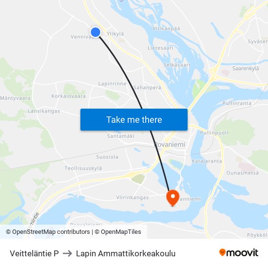 Veitteläntie P to Lapin Ammattikorkeakoulu map