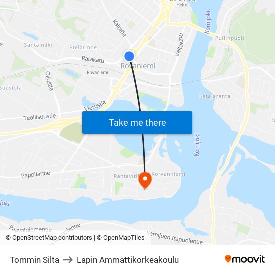 Tommin Silta to Lapin Ammattikorkeakoulu map