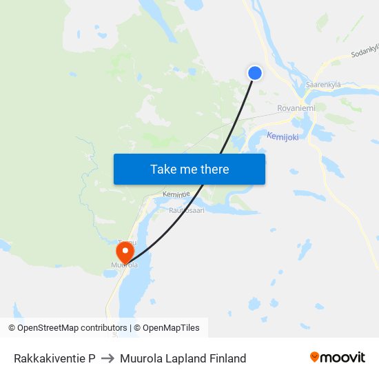 Rakkakiventie P to Muurola Lapland Finland map