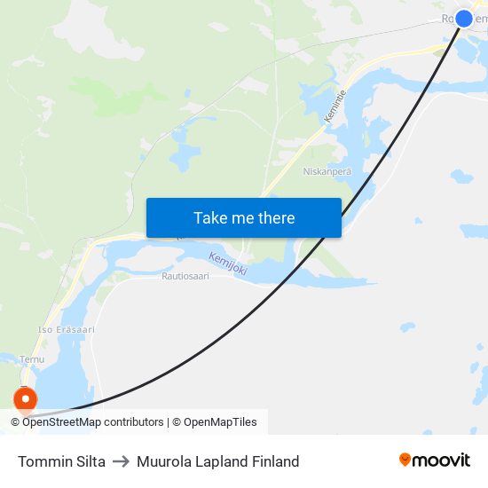 Tommin Silta to Muurola Lapland Finland map