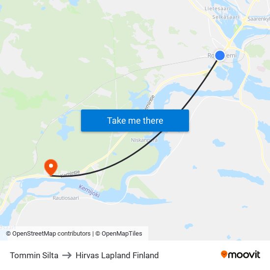 Tommin Silta to Hirvas Lapland Finland map