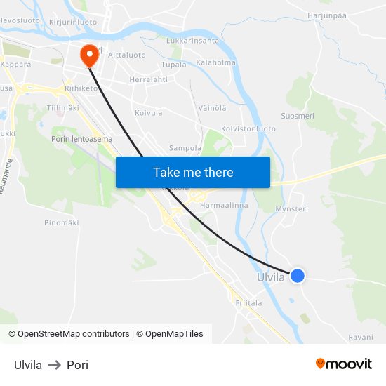 Ulvila to Pori map