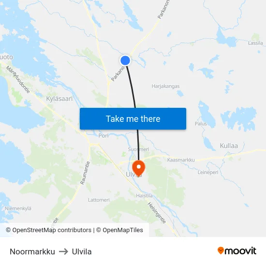 Noormarkku to Ulvila map