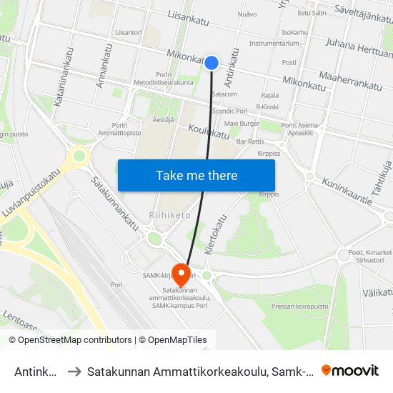 Antinkatu L to Satakunnan Ammattikorkeakoulu, Samk-Kampus Pori map