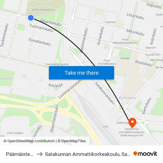 Päärnäistenkatu L to Satakunnan Ammattikorkeakoulu, Samk-Kampus Pori map