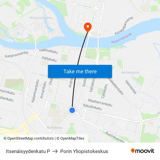 Itsenäisyydenkatu P to Porin Yliopistokeskus map