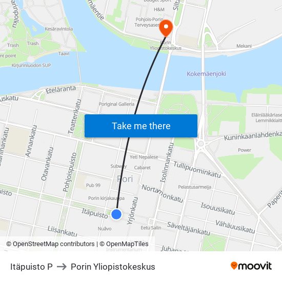 Itäpuisto P to Porin Yliopistokeskus map