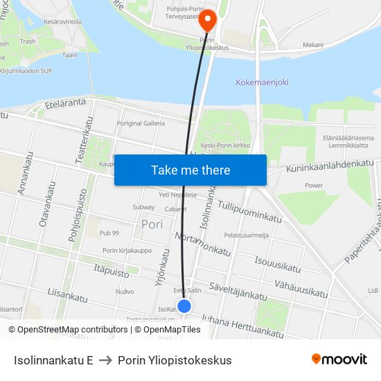 Isolinnankatu E to Porin Yliopistokeskus map