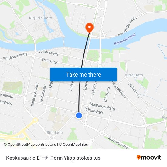 Keskusaukio E to Porin Yliopistokeskus map