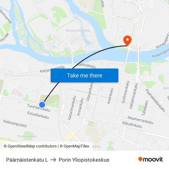 Päärnäistenkatu L to Porin Yliopistokeskus map