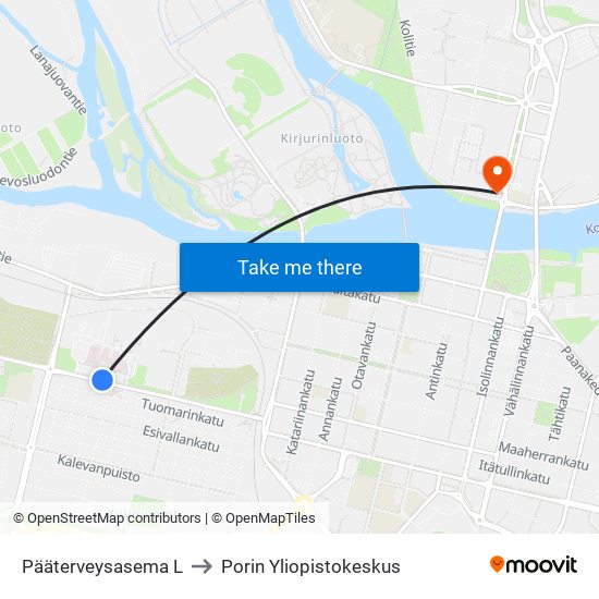 Pääterveysasema L to Porin Yliopistokeskus map