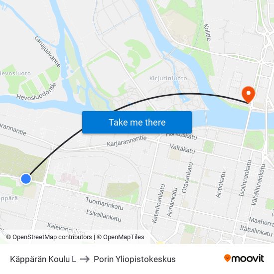 Käppärän Koulu L to Porin Yliopistokeskus map