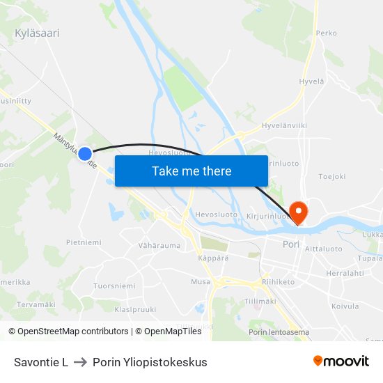 Savontie L to Porin Yliopistokeskus map