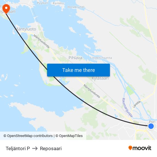Teljäntori P to Reposaari map