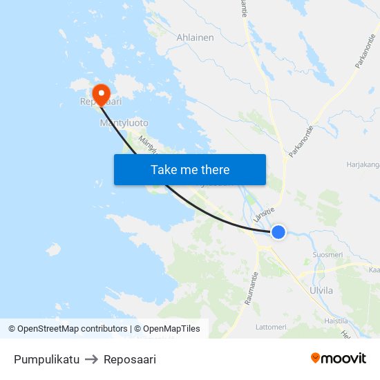 Pumpulikatu to Reposaari map