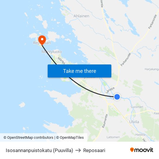 Isosannanpuistokatu (Puuvilla) to Reposaari map