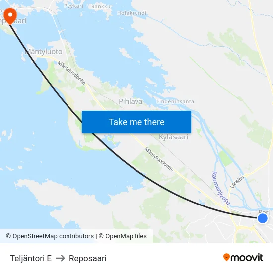 Teljäntori E to Reposaari map