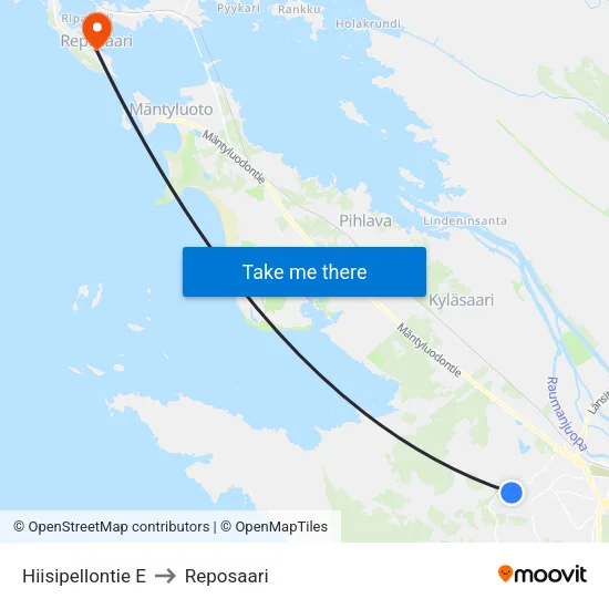 Hiisipellontie E to Reposaari map