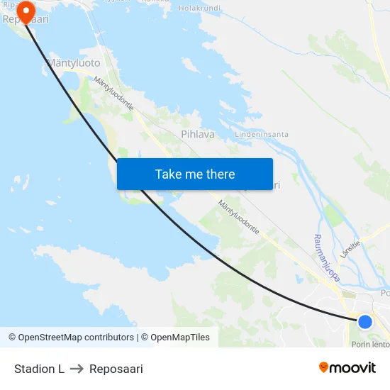 Stadion L to Reposaari map