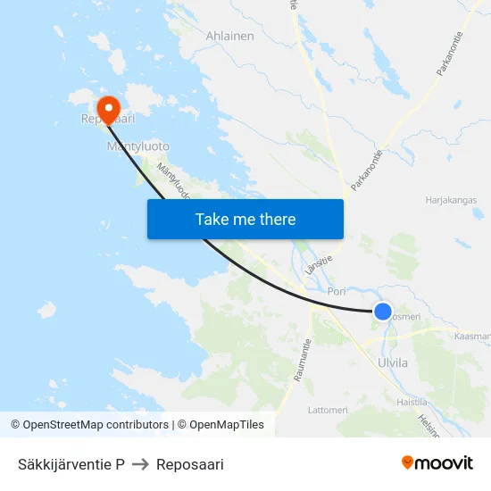 Säkkijärventie P to Reposaari map