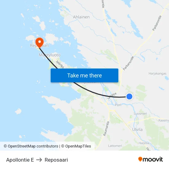 Apollontie E to Reposaari map