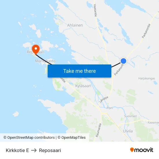 Kirkkotie E to Reposaari map