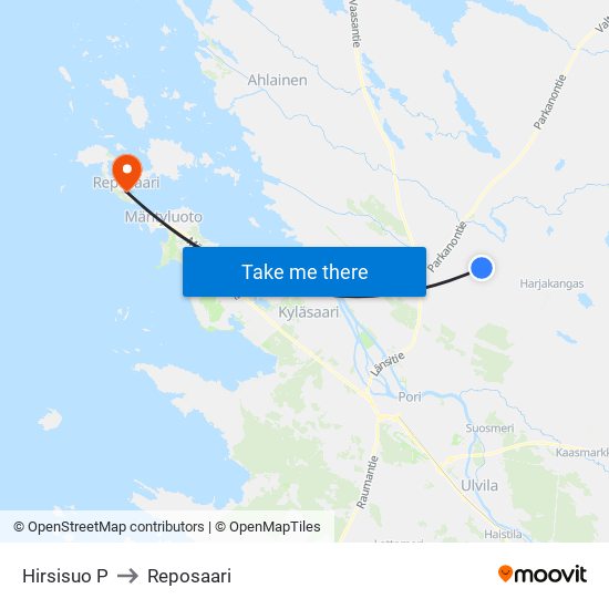 Hirsisuo P to Reposaari map