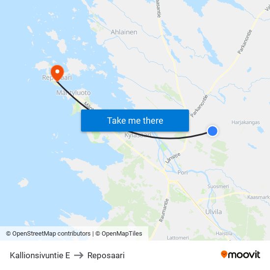 Kallionsivuntie E to Reposaari map