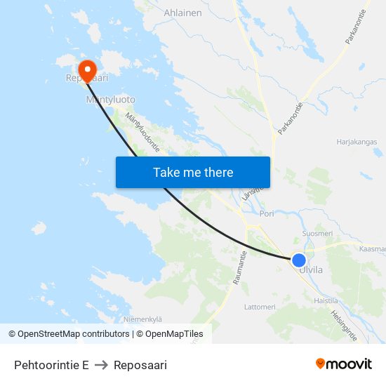 Pehtoorintie E to Reposaari map