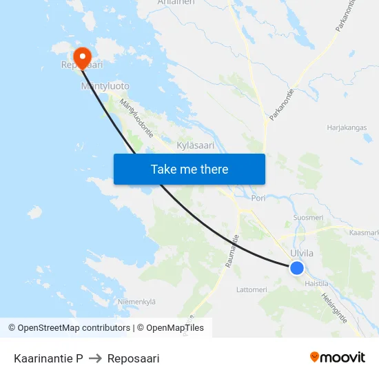 Kaarinantie P to Reposaari map