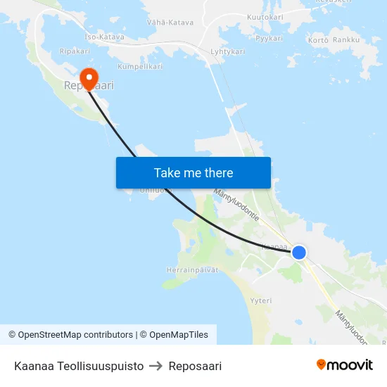 Kaanaa Teollisuuspuisto to Reposaari map