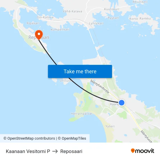 Kaanaan Vesitorni P to Reposaari map