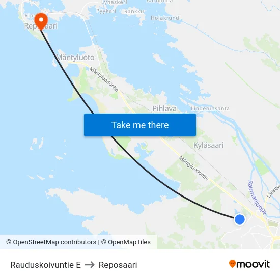 Rauduskoivuntie E to Reposaari map