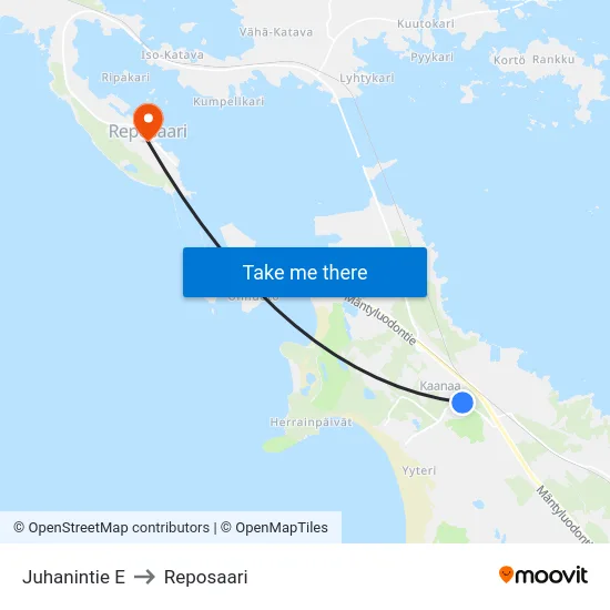 Juhanintie E to Reposaari map